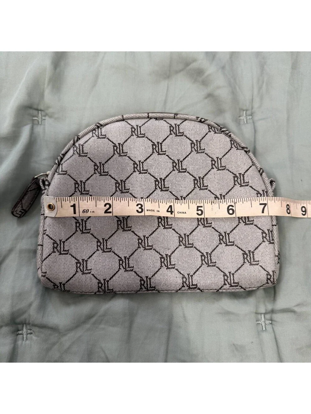 Lauren Ralph Lauren RL Monogram Cosmetic Bag Makeup Pouch Beige Brown Zip